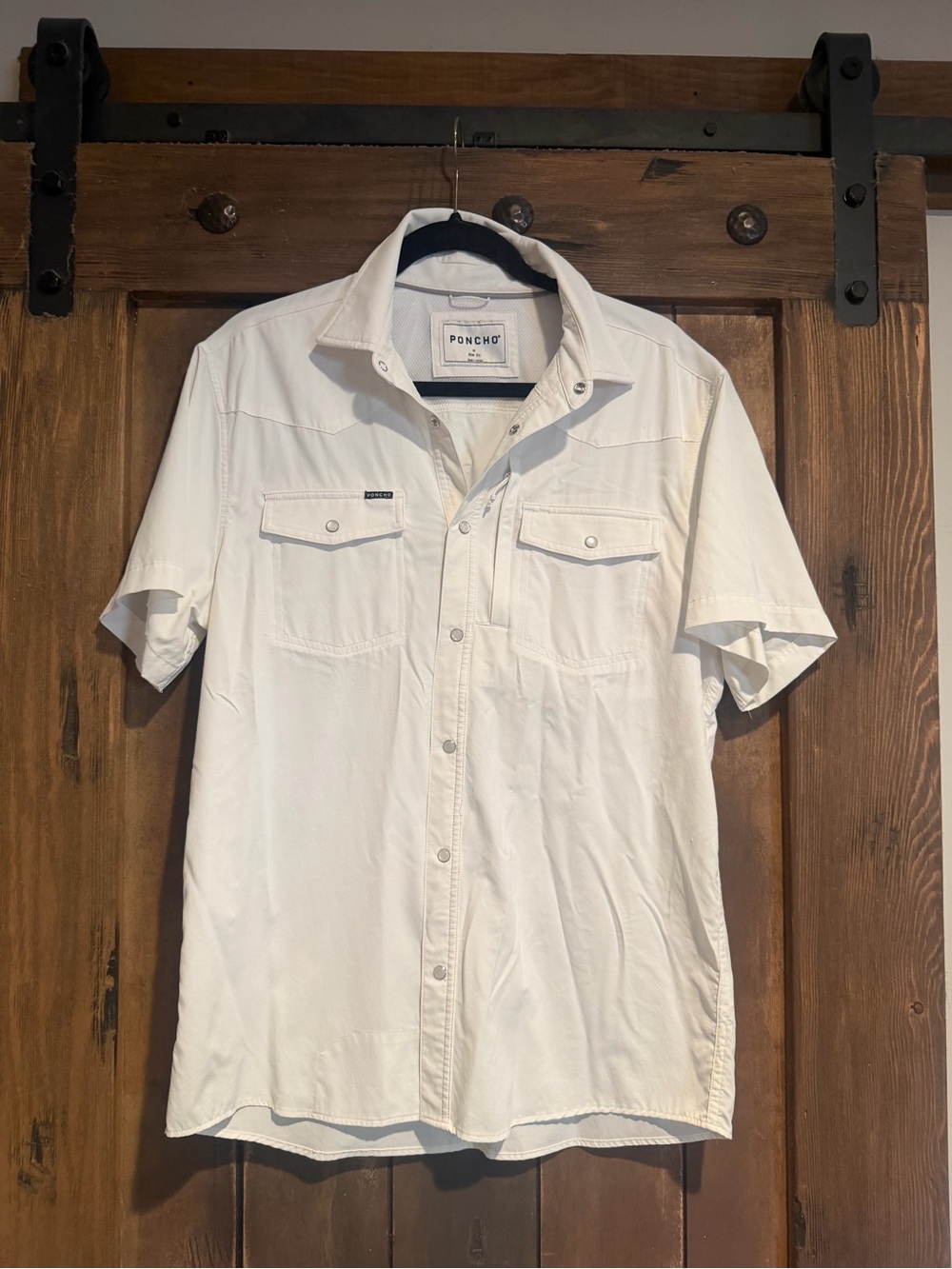 Poncho Men's Short-Sleeve western pearl snap Shirt in White